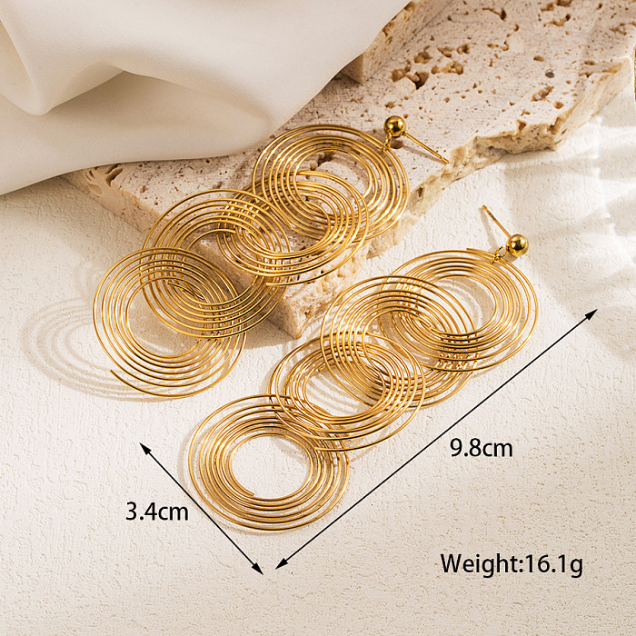 1 Pair Vintage Style Artistic Round Solid Color Rectangle Irregular Plating Stainless Steel  18K Gold Plated Drop Earrings