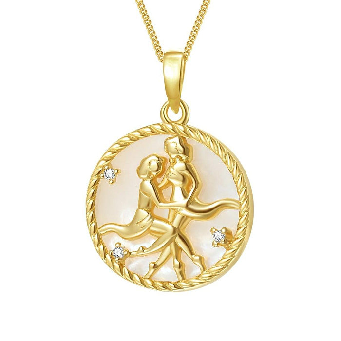 Casual Retro Constellation Stainless Steel  Plating Inlay Shell Zircon 18K Gold Plated Pendant Necklace