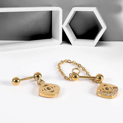 1 paire de boucles d'oreilles pendantes plaquées or 14 carats, Style Simple, incrustation carrée en acier inoxydable et Zircon