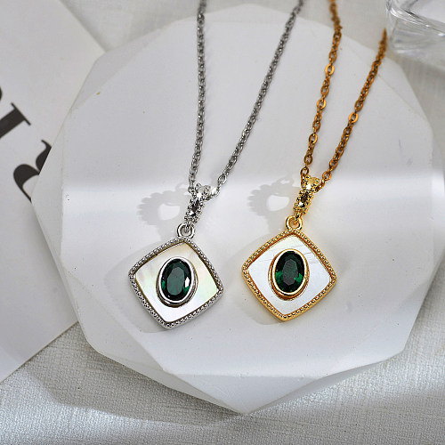 Streetwear Oval Stainless Steel Copper Plating Inlay Shell Zircon Pendant Necklace