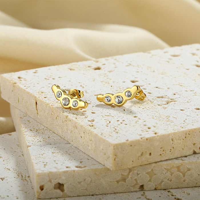 1 par de pendientes chapados en oro de 18 quilates con incrustaciones geométricas de acero inoxidable y circonita de estilo sencillo