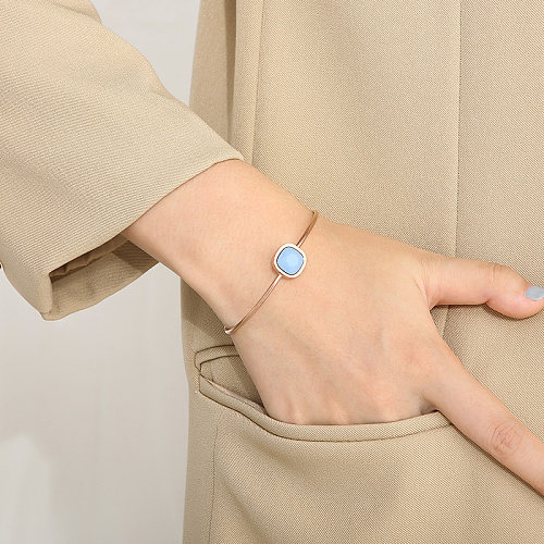 Retro Simple Style Square Titanium Steel Plating Inlay Gem Glass Stone 18K Gold Plated Bracelets
