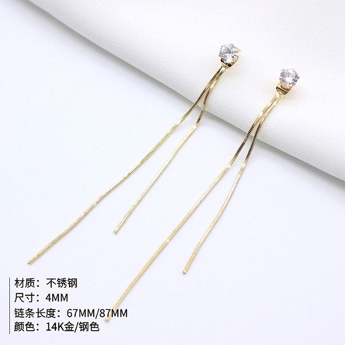 Bijoux coréens à pampilles à longue chaîne, nouvelles boucles d'oreilles en acier inoxydable 316L