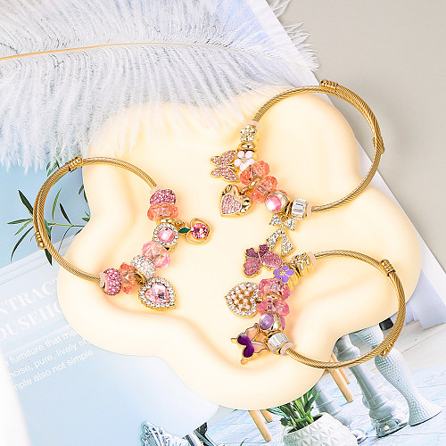 Glam – bracelet mignon en forme de cœur et de fruits sucrés, avec incrustation de papillon en acier inoxydable, en Zircon