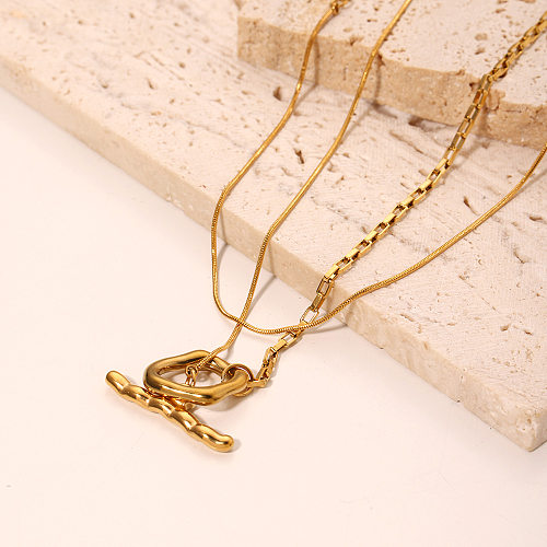Hip-Hop Simple Style Solid Color Stainless Steel  Toggle Plating 18K Gold Plated Layered Necklaces
