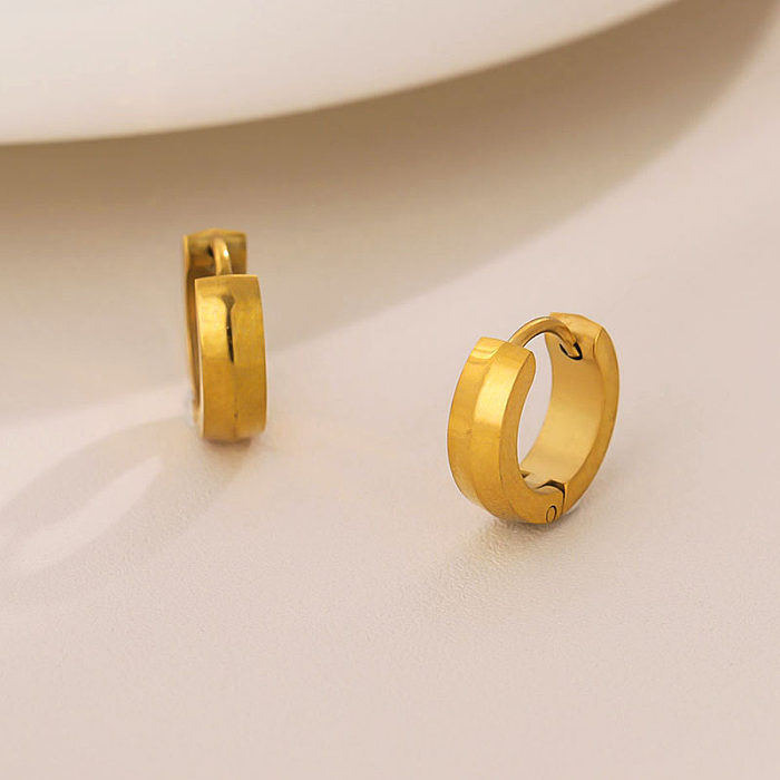 1 Pair Simple Style Round Plating Stainless Steel  Stainless Steel 18K Gold Plated Hoop Earrings