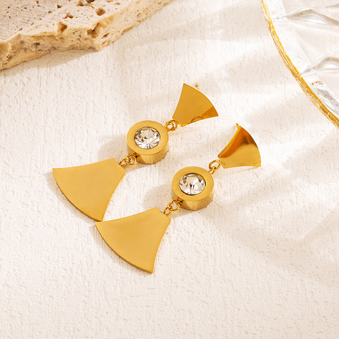 1 Pair Elegant Tassel Flower Rhombus Hollow Out Stainless Steel  Zircon 18K Gold Plated Drop Earrings