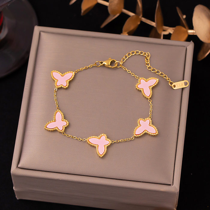 Sweet Butterfly Titanium Steel Plating Inlay Shell 18K Gold Plated Bracelets