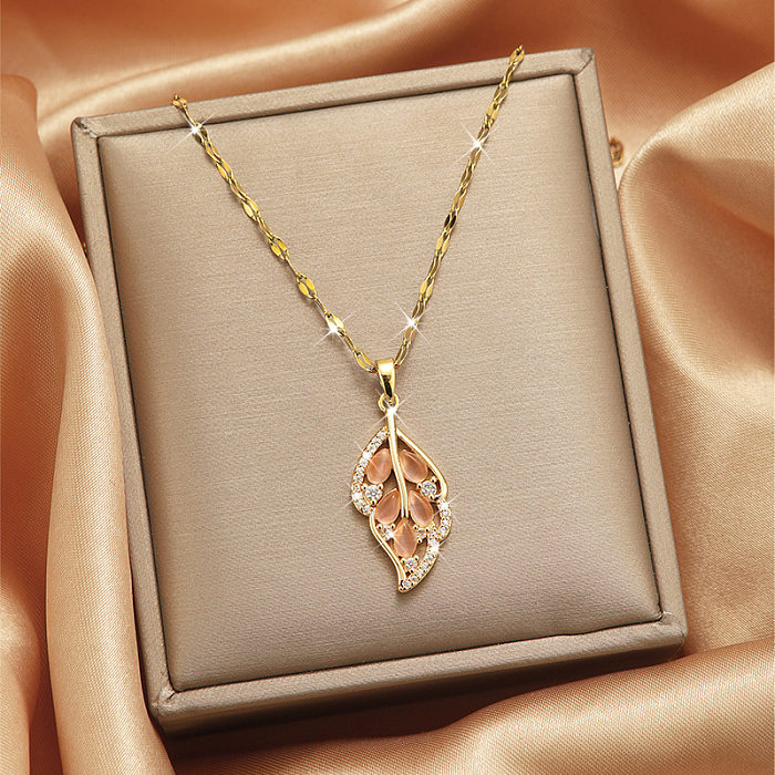 Damen-Halskette mit Herz-Form-Blume, Edelstahl, vergoldet, Zirkon-Anhänger, in großen Mengen