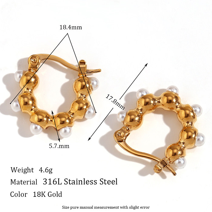 1 Pair Basic Simple Style Classic Style Irregular Plating Inlay Stainless Steel  Artificial Pearls 18K Gold Plated Hoop Earrings