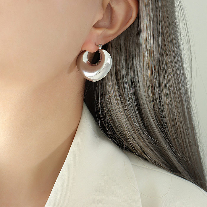 Boucles d'oreilles rétro géométriques en acier inoxydable, couleur unie, 1 paire