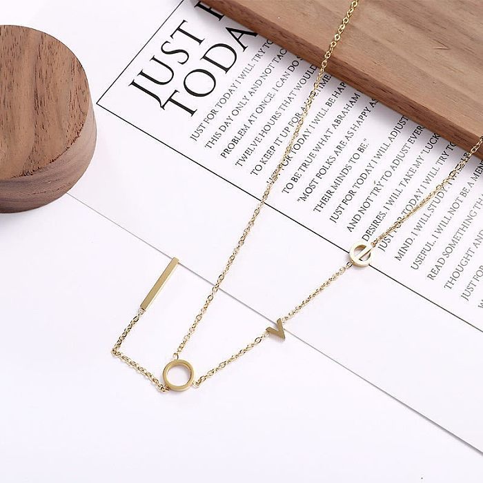 Simple Style Commute Letter Stainless Steel Inlay Rhinestones Pendant Necklace