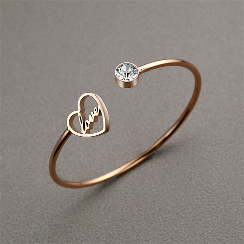 Casual Simple Style Classic Style Love Heart Shape Stainless Steel Titanium Steel Zircon Cuff Bracelets In Bulk