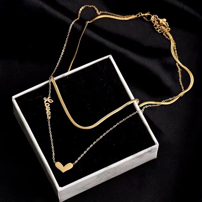 Sweet Simple Style Heart Shape Stainless Steel Plating 18K Gold Plated Layered Necklaces