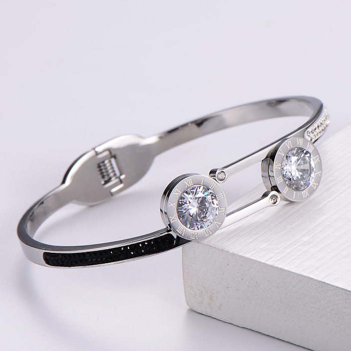 Fashion Black And White Diamond Heart-Shape Zircon Stainless Steel Bracelet