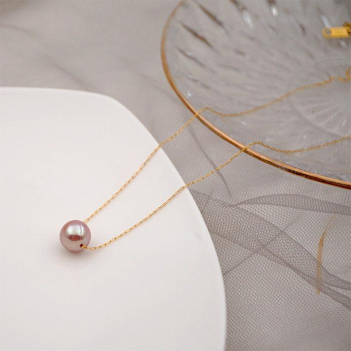 Einfache Halskette mit runden Perlen aus Edelstahl, 1 Stück