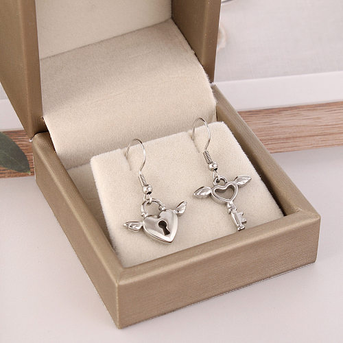 Fashion Heart Shape Key Stainless Steel  Stamping Drop Earrings 1 Pair