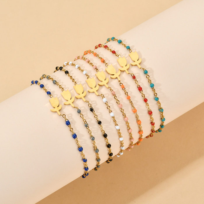 Simple Style Flower Stainless Steel Plating Gold Plated Bracelets