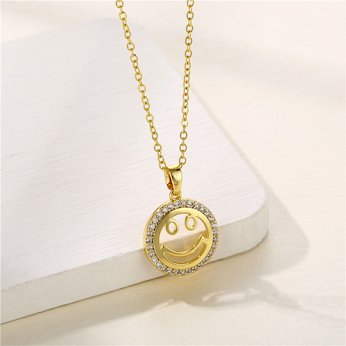 Cute Modern Style Smiley Face Stainless Steel  Plating Inlay Zircon 18K Gold Plated Gold Plated Pendant Necklace