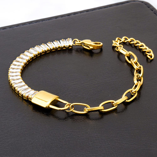 Bracelets en acier titane avec serrure à la mode, incrustation de Zircon, bracelets en acier inoxydable, 1 pièce