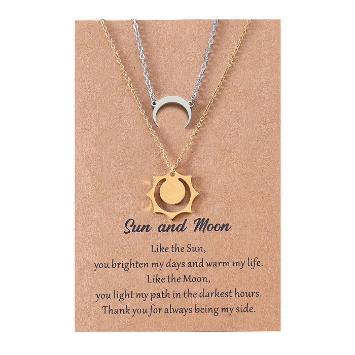 1 Set Fashion Sun Moon Stainless Steel  Stainless Steel Polishing Plating Pendant Necklace