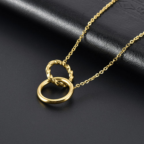 Simple Style Double Ring Stainless Steel Plating Pendant Necklace