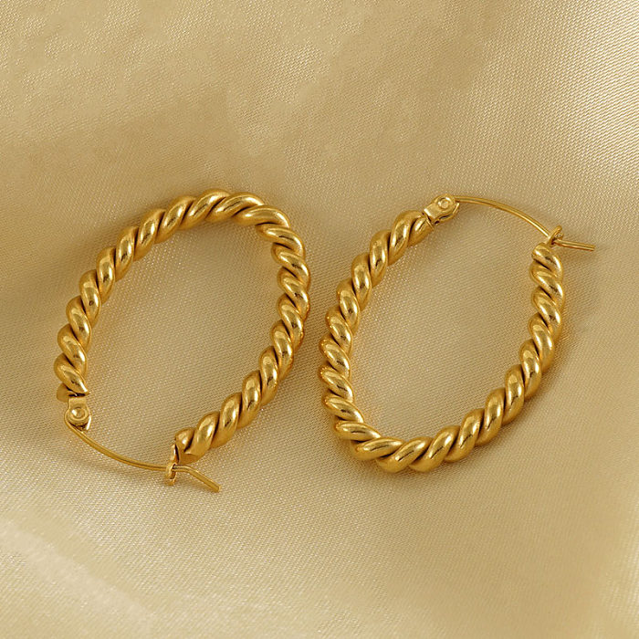 1 Pair Modern Style Simple Style Spiral Stripe Plating Stainless Steel  18K Gold Plated Hoop Earrings