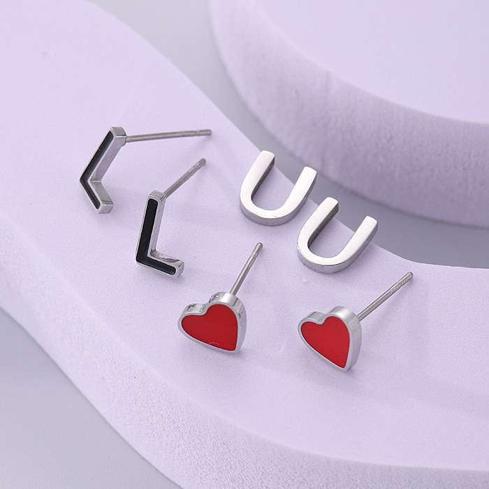 3 pares de brincos de orelha de aço inoxidável com letras de estilo simples e moderno