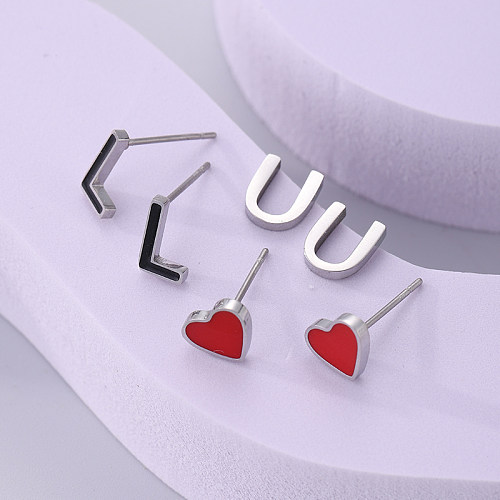 3 Pairs Modern Style Simple Style Letter Stainless Steel  Ear Studs