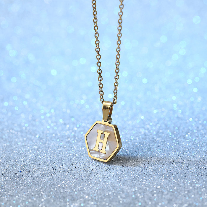 Simple Style Hexagon Letter Stainless Steel  Inlaid Shell Necklace 1 Piece