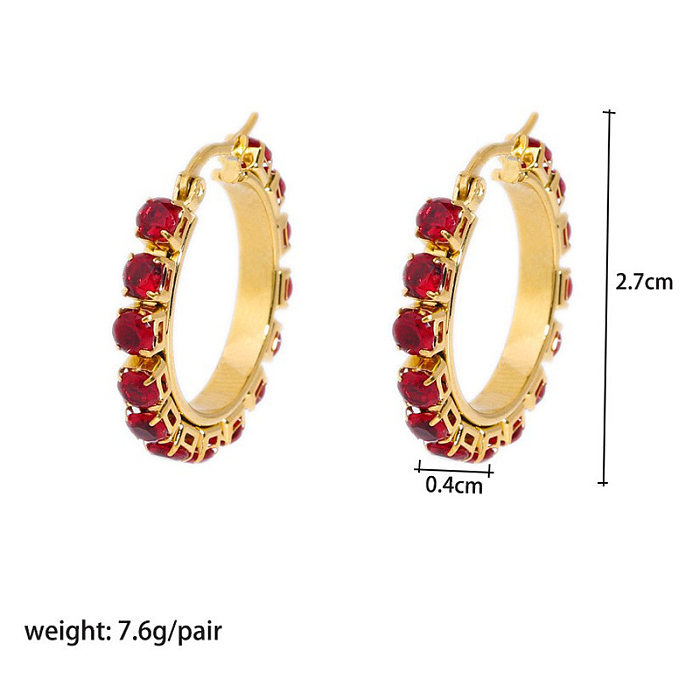 1 Pair Elegant Lady Round Oval Plating Inlay Stainless Steel  Zircon 18K Gold Plated Earrings