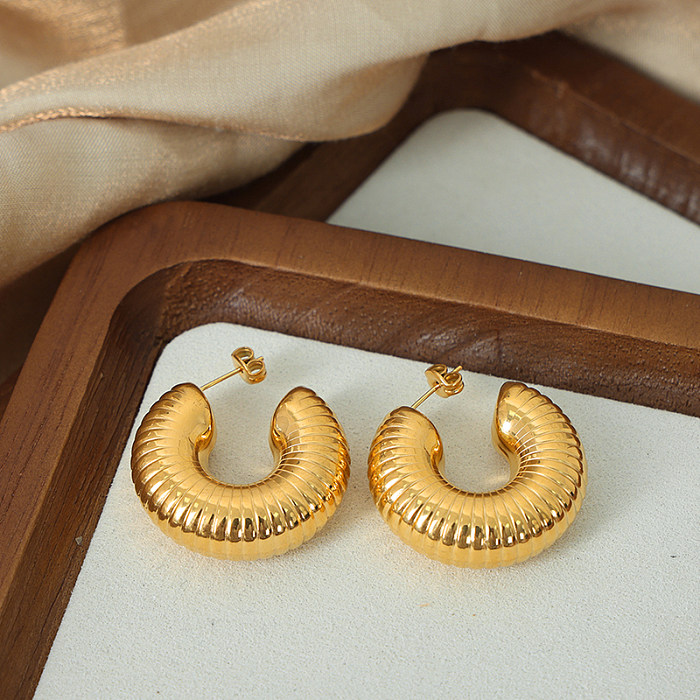 1 Pair Retro Roman Style C Shape Plating Stainless Steel 18K Gold Plated Ear Studs