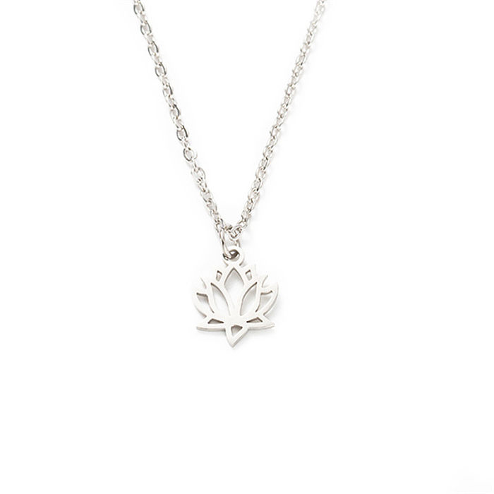 Stainless Steel Full Polished Laser Cut Lotus Necklace