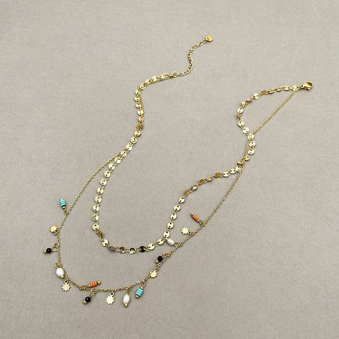 Collier de perles artificielles avec incrustation en acier inoxydable d'étoile géométrique bohème
