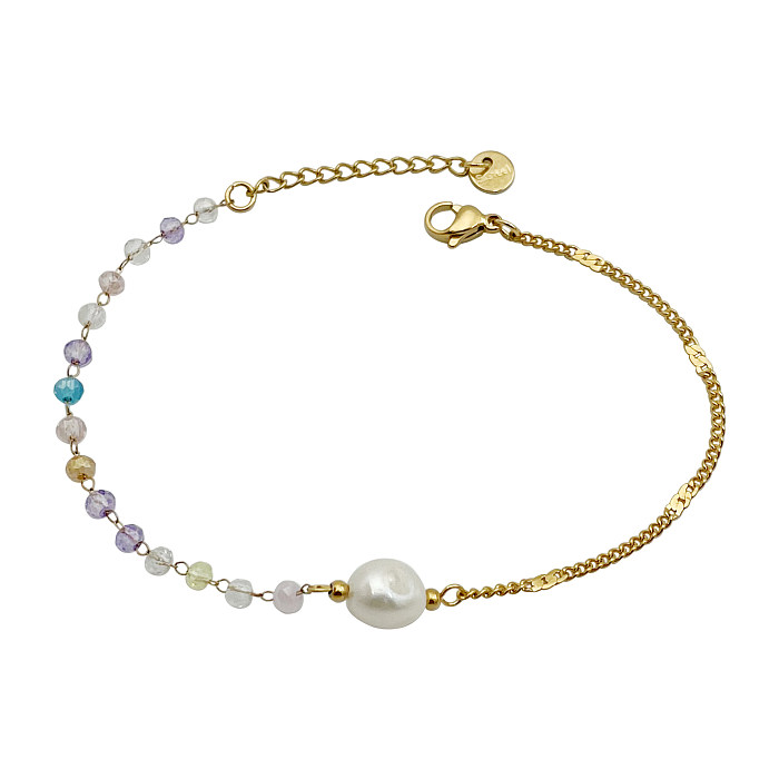 Bracelets plaqués or en acier inoxydable, cristal artificiel, perles asymétriques, plage de vacances, perles douces
