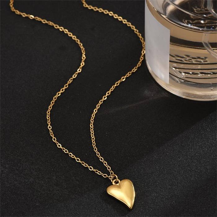 Elegant Heart Shape Stainless Steel  Plating 18K Gold Plated Pendant Necklace