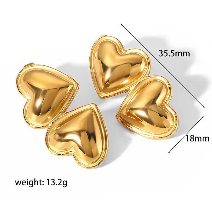1 par estilo clássico formato de coração polimento chapeamento aço inoxidável 18K brincos banhados a ouro
