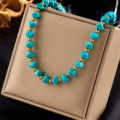 Ethnic Style Square Stainless Steel Beaded Plating Necklace