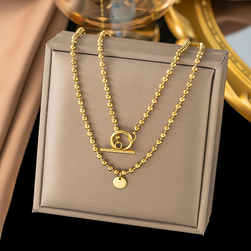 Simple Style Streetwear Geometric Stainless Steel 18K Gold Plated Double Layer Necklaces