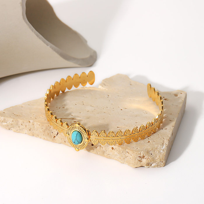 Bracelet en acier inoxydable géométrique à la mode avec placage de bracelets en acier inoxydable turquoise