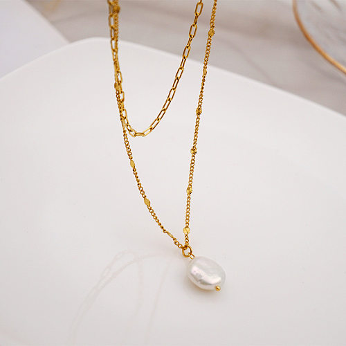 Wholesale Retro Square Stainless Steel Layered Necklaces
