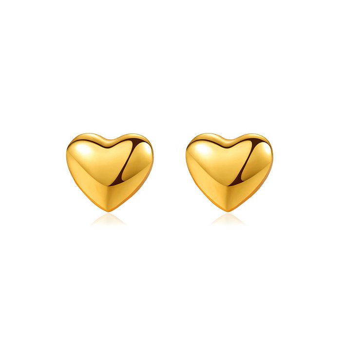 1 Paar lässige, schlichte Ohrstecker in Herzform aus Edelstahl mit 18-Karat-Vergoldung