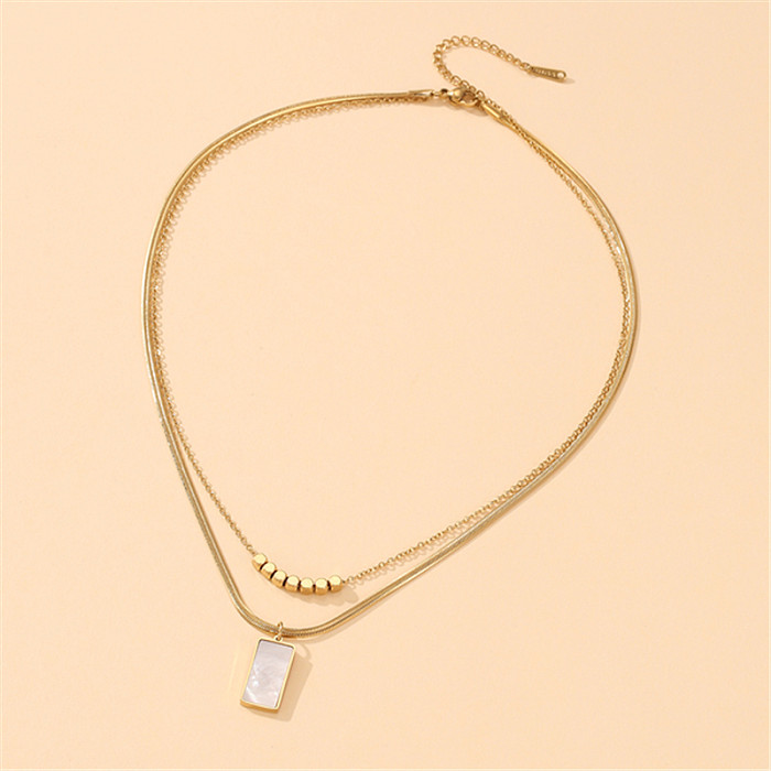 Simple Style Rectangle Stainless Steel Copper Plating Inlay Shell 18K Gold Plated Layered Necklaces
