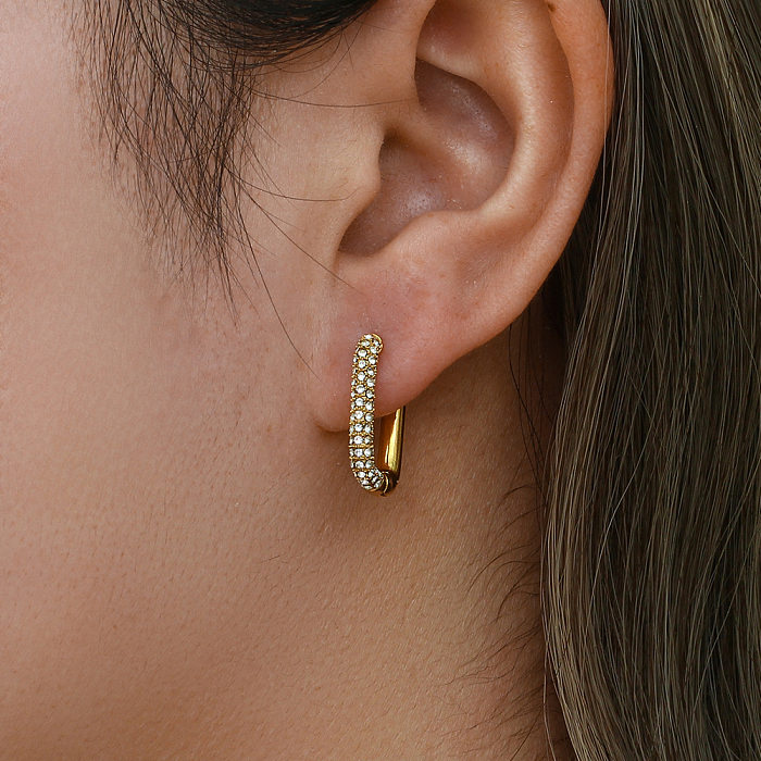 Boucles d'oreilles géométriques en acier inoxydable pour femmes, placage de Zircon, boucles d'oreilles en acier inoxydable