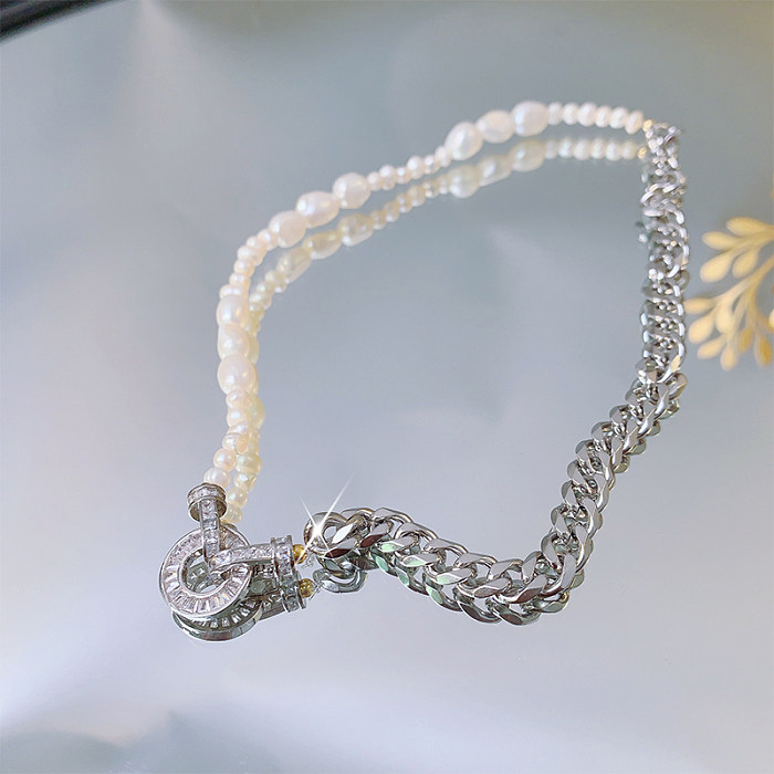 Luxuriöse Halskette im barocken Stil mit geometrischer Edelstahllegierung und Inlay-Zirkon-Beschichtung