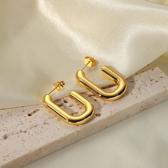 1 par de pendientes chapados en oro de 18 quilates de acero inoxidable chapado en color sólido de estilo simple