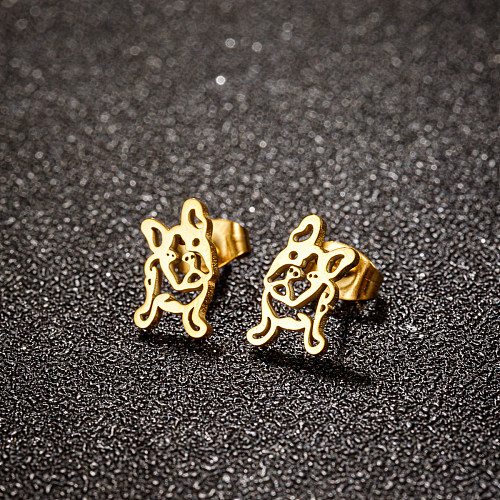 زوج واحد من ترصيع الأذن المصنوع من الفولاذ المقاوم للصدأ المطلي بالذهب عيار 1 قيراط بتصميم بسيط على شكل حيوان