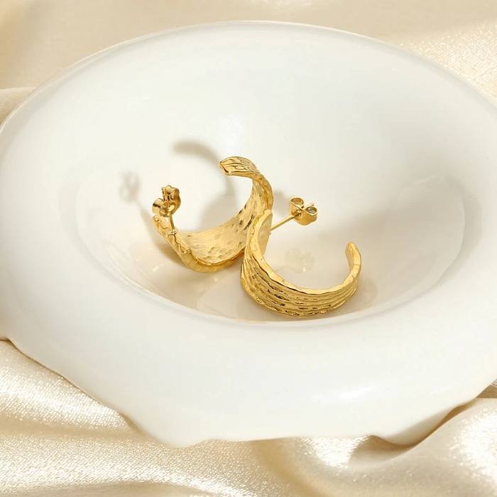 1 par casual estilo simples estilo clássico chapeamento em forma de C brincos banhados a ouro 14K de aço inoxidável