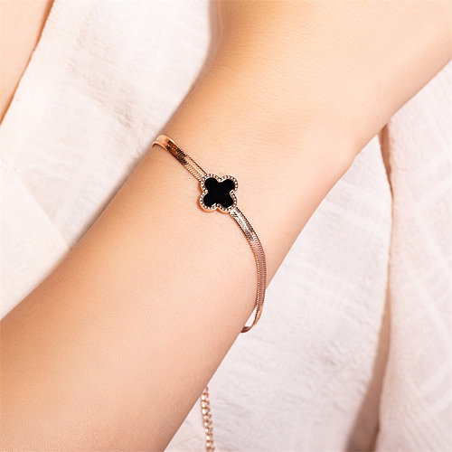 Casual Simple Style Four Leaf Clover Stainless Steel Titanium Steel Polishing Plating Rose Gold Plated Bracelets