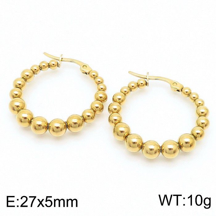 1 Pair Bridal Shiny Ball Plating Stainless Steel  18K Gold Plated Hoop Earrings